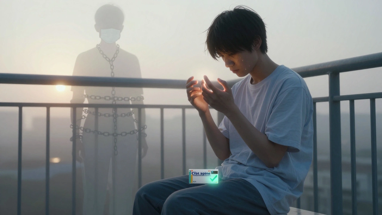 A survivor on a hospital balcony at dawn, slowly moving fingers as a ghostly version of their past self fades away.