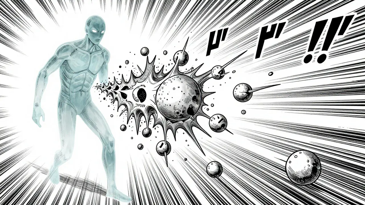 Conceptual Gekiga manga art showing the failure of the MAO enzyme and a tyramine surge